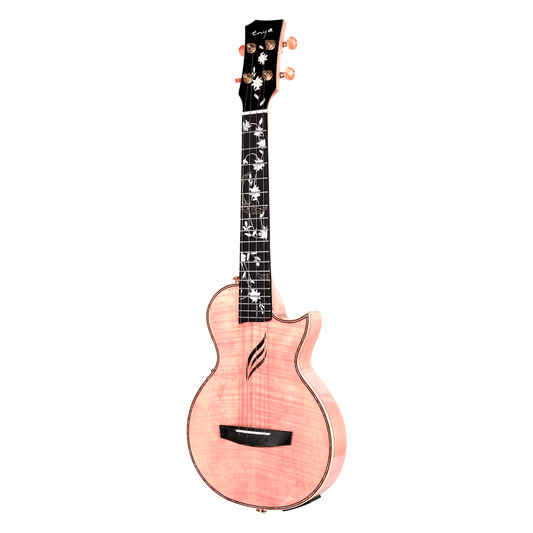Enya EUT-E6 Pink All Solid Flamed Maple Tenor Ukulele with TransAcoustic (Thin body)
