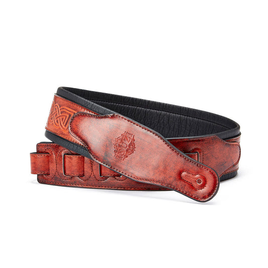 ISUZI CK01 Dark Red Celtic Knott Leather Guitar Strap