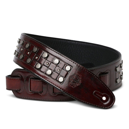 ISUZI DLX21-1 Garment Leather Guitar Strap Red/Brown